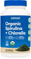 Nutricost Organic Spirulina + Chlorella bottle label