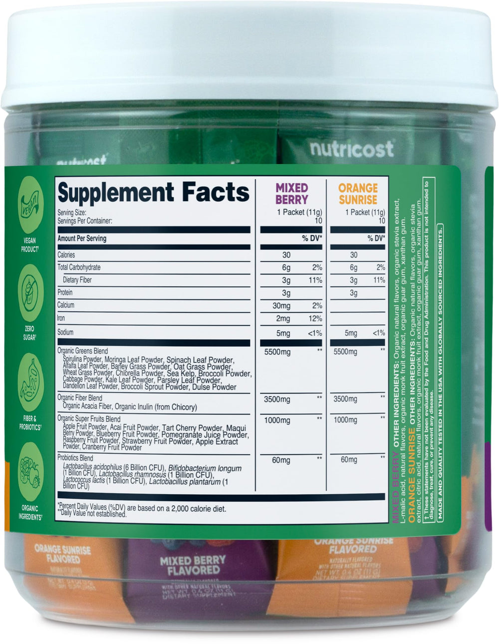 Portable 20-stickpack pack of Nutricost Organic Super Greens