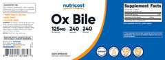 Close-up of Ox Bile capsules inside bottle