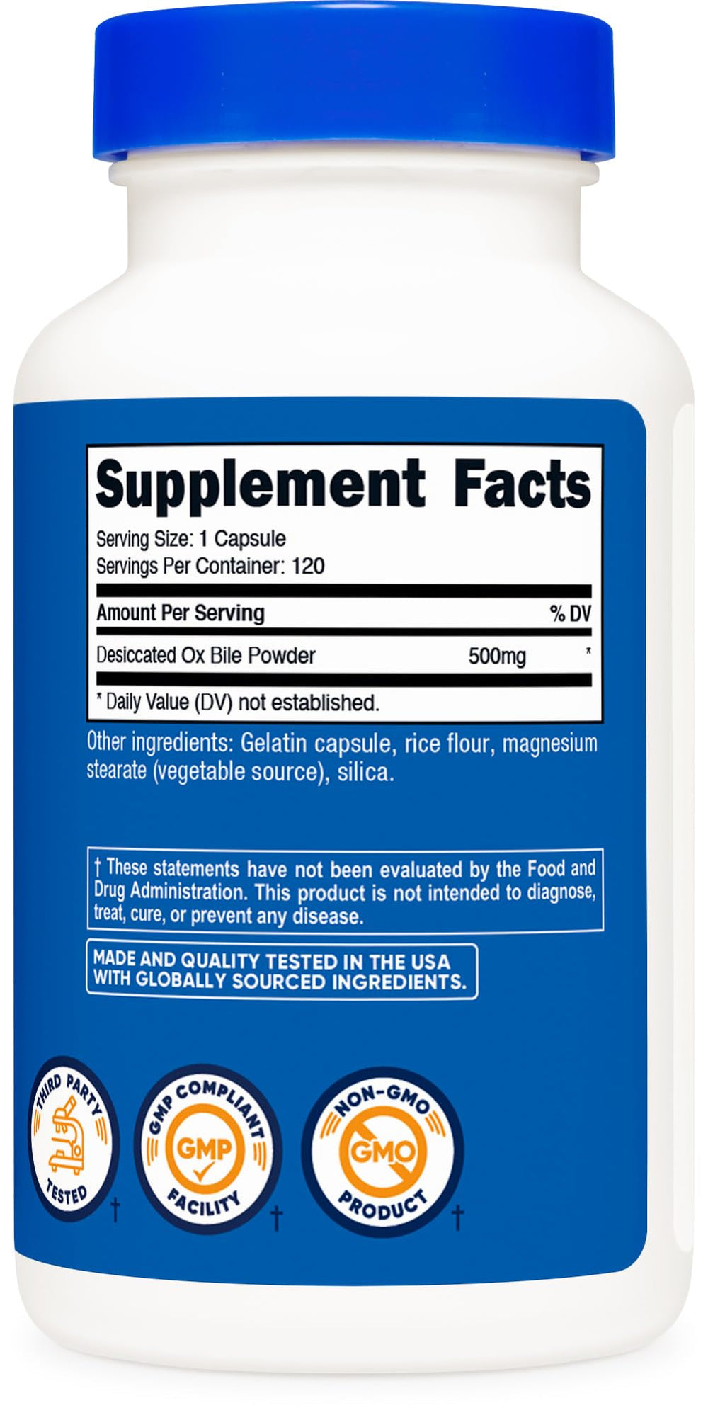 Packaging indicating NSF Certified, GMP Compliant, FDA Registered facility
