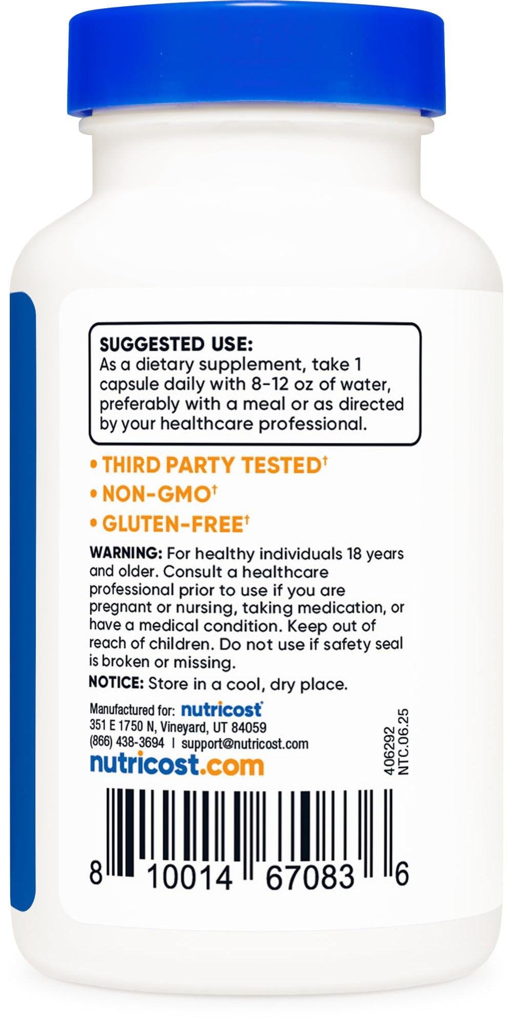 Gluten Free and Non-GMO labeling on Ox Bile Capsules bottle