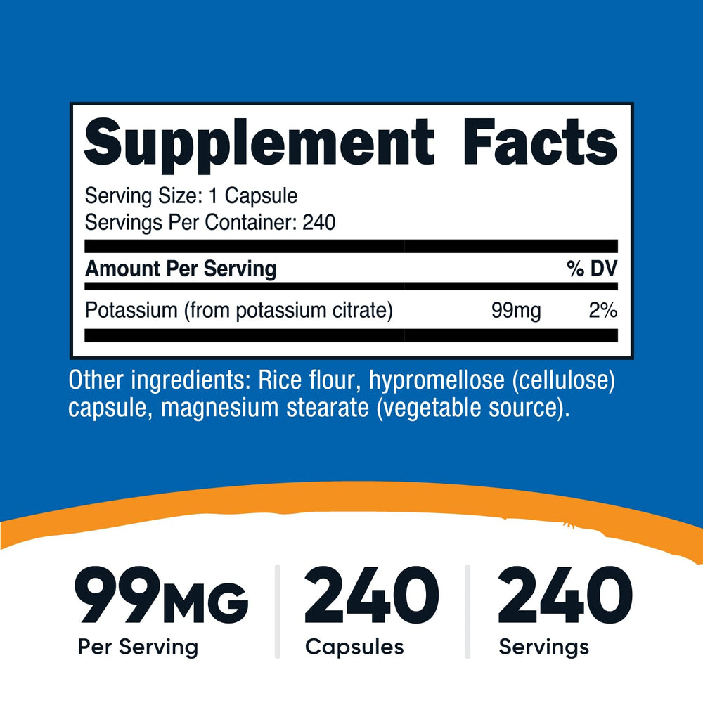 Close-up of potassium citrate capsules from Nutricost