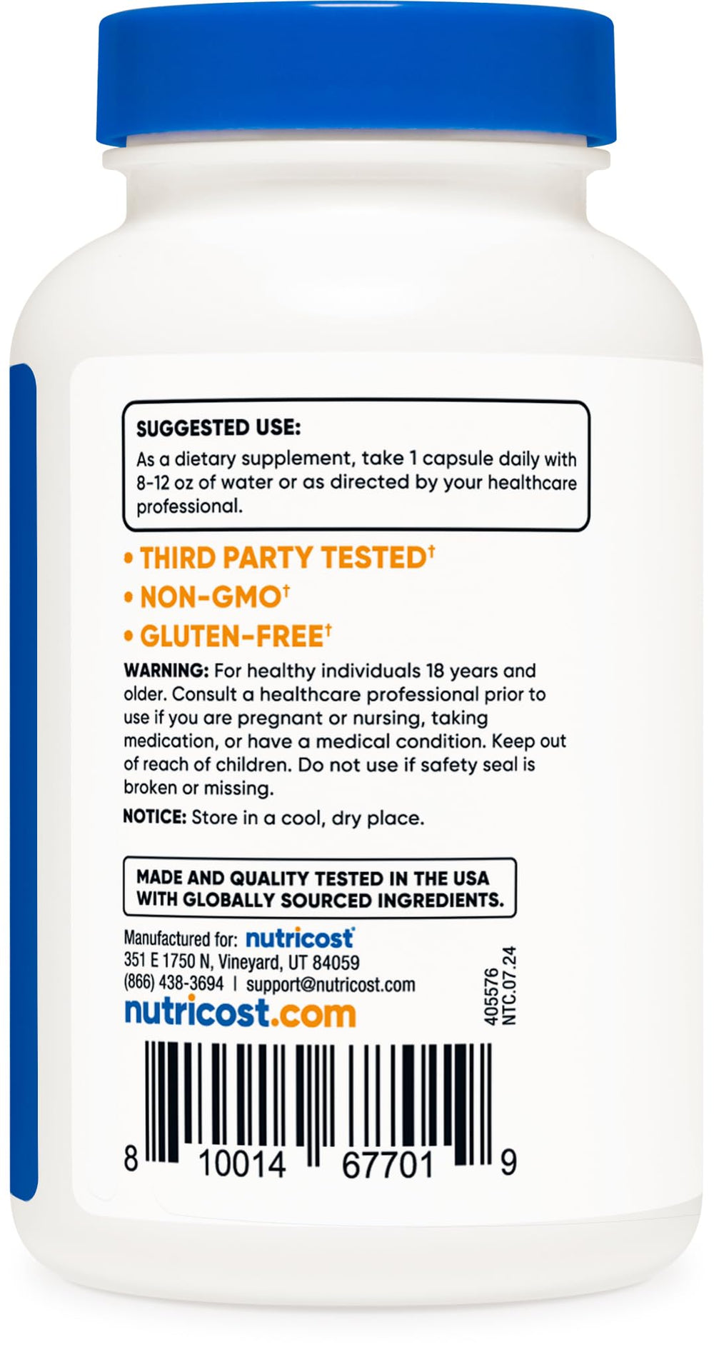 GMP-compliant facility icon with Nutricost bottle