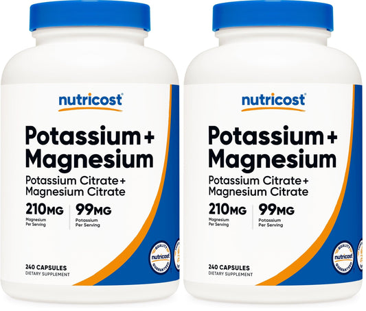 Nutricost Potassium 99 mg Magnesium 210 mg Citrates bottle with 240 capsules (pack of 2)