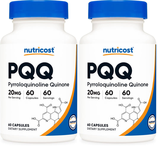 Nutricost PQQ 20mg bottle with 60 vegetarian capsules