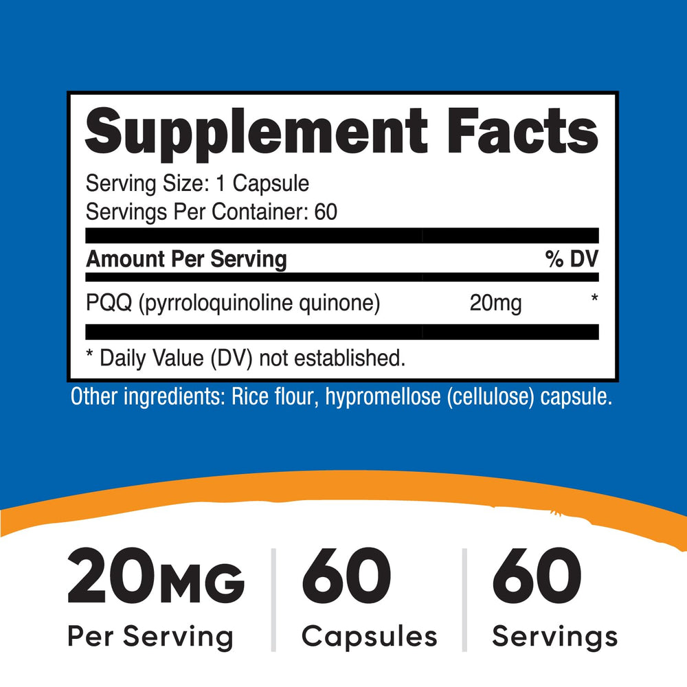 Close-up of Nutricost PQQ 20mg capsules