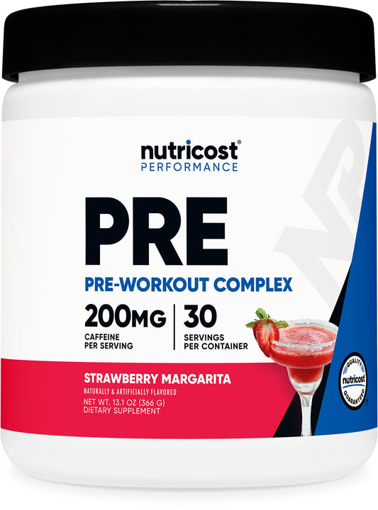Nutricost Pre-Workout Powder Strawberry Margarita container with 30 servings
