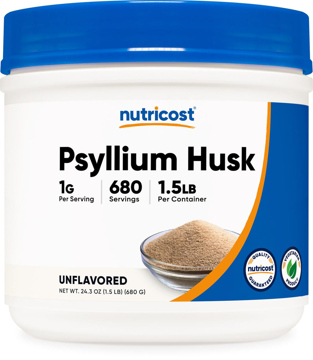 Front view of Nutricost Psyllium Husk Powder 1.5lb container