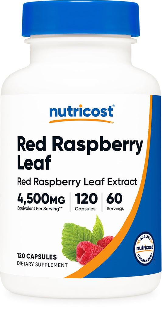 Nutricost Red Raspberry Leaf Extract bottle with 120 vegan capsules