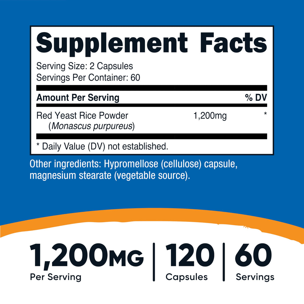 Front view of Nutricost Red Yeast Rice 1200mg bottle