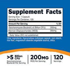 Nutricost product label for Saccharomyces boulardii + MOS capsules