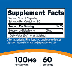 Nutricost S-Acetyl-L-Glutathione 100mg bottle side view
