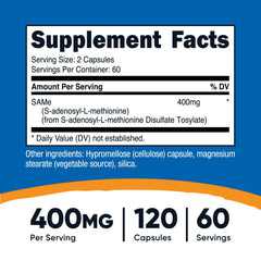 Close-up of Nutricost SAM-e veggie capsules in bottle