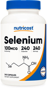 Nutricost Selenium 100mcg bottle label with 240 capsules
