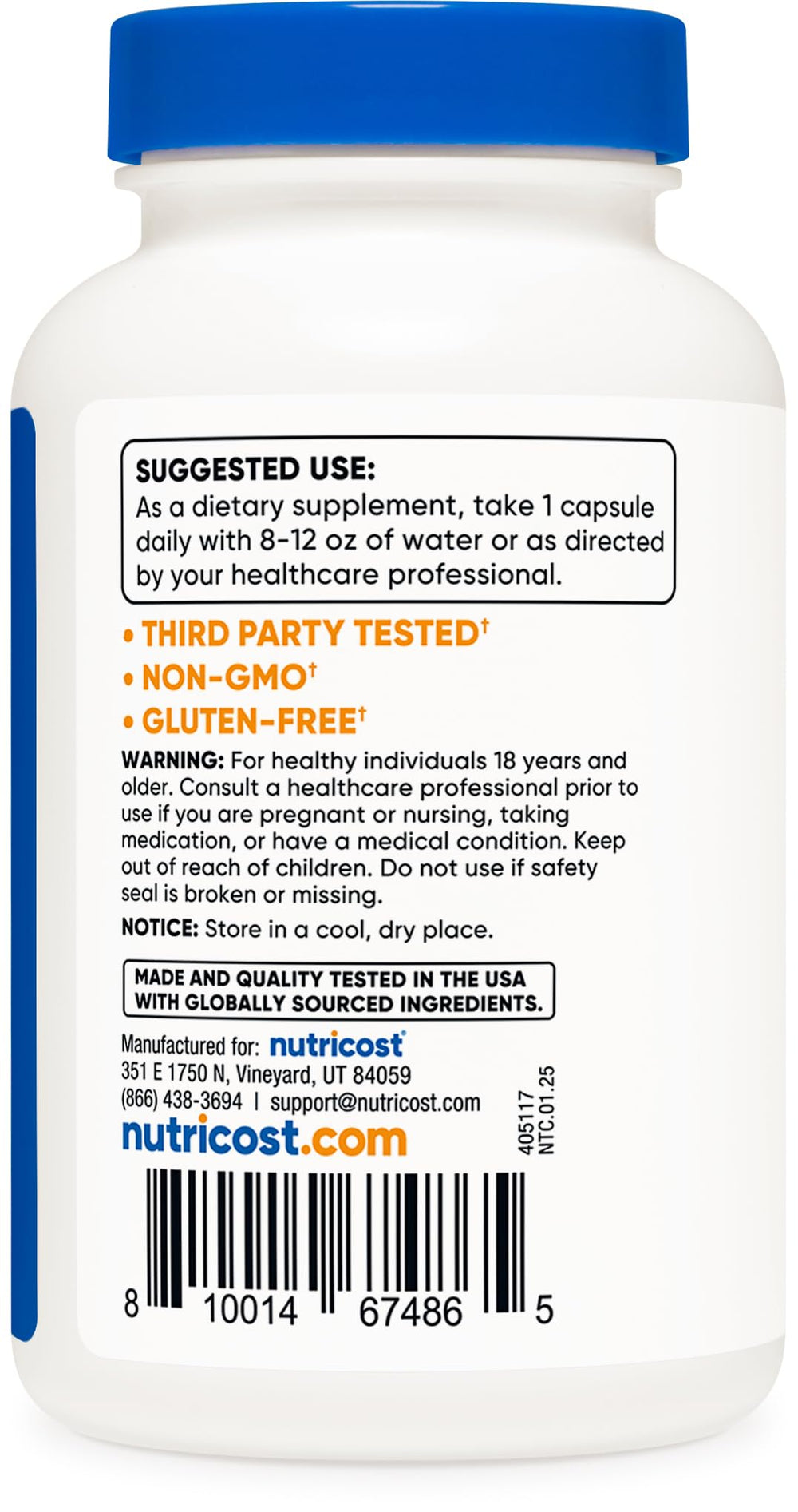 Nutricost Selenium packaging with Vegetarian and Gluten Free icons