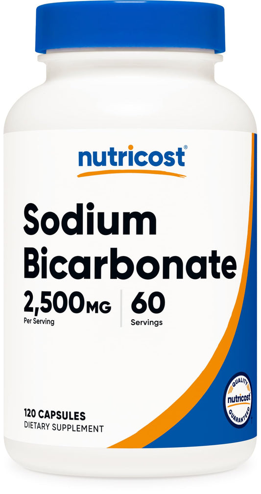 Nutricost Sodium Bicarbonate bottle label showing 2500mg per serving