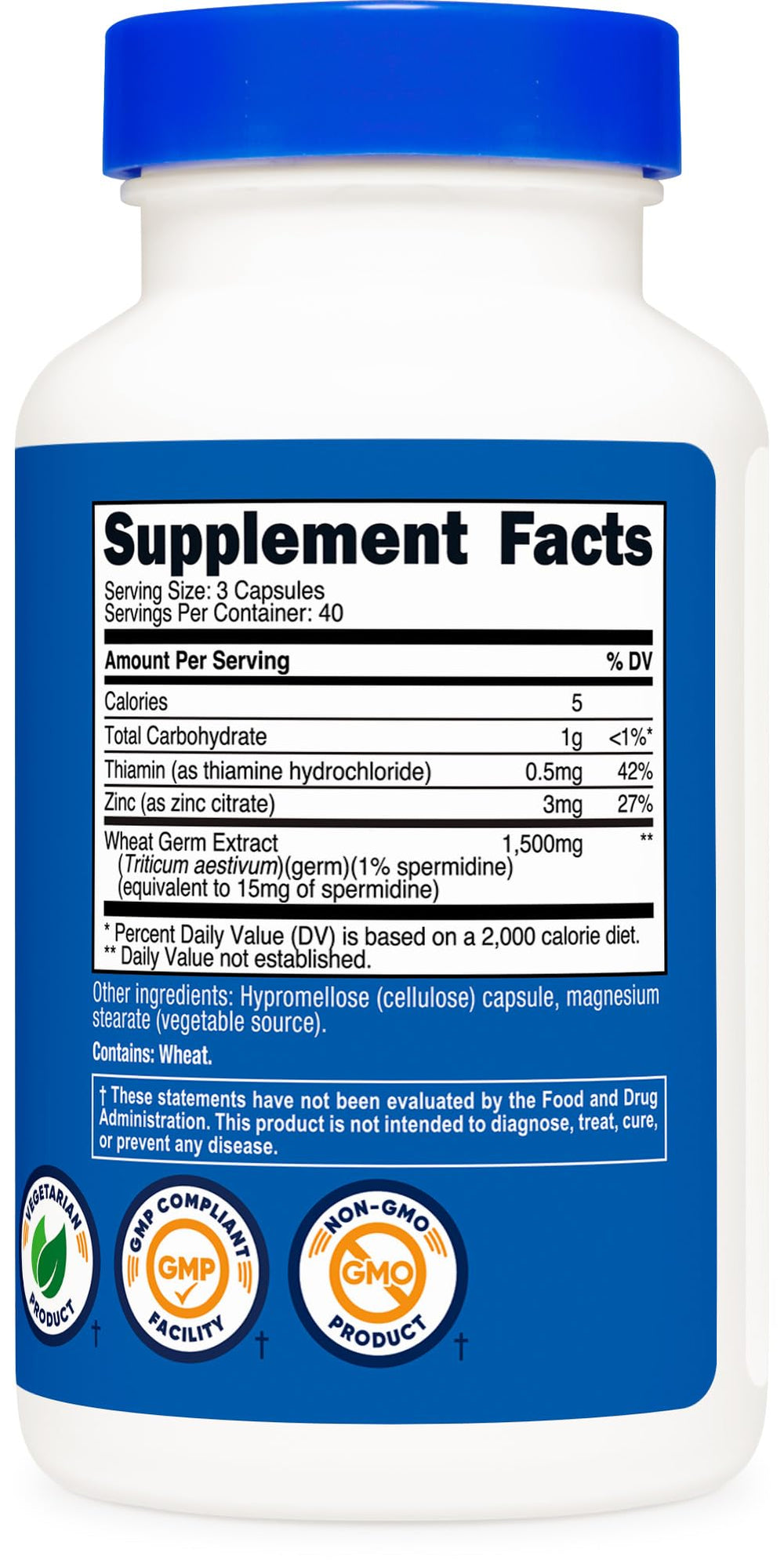 Nutricost Spermidine Wheat Germ Extract bottle with label and cap