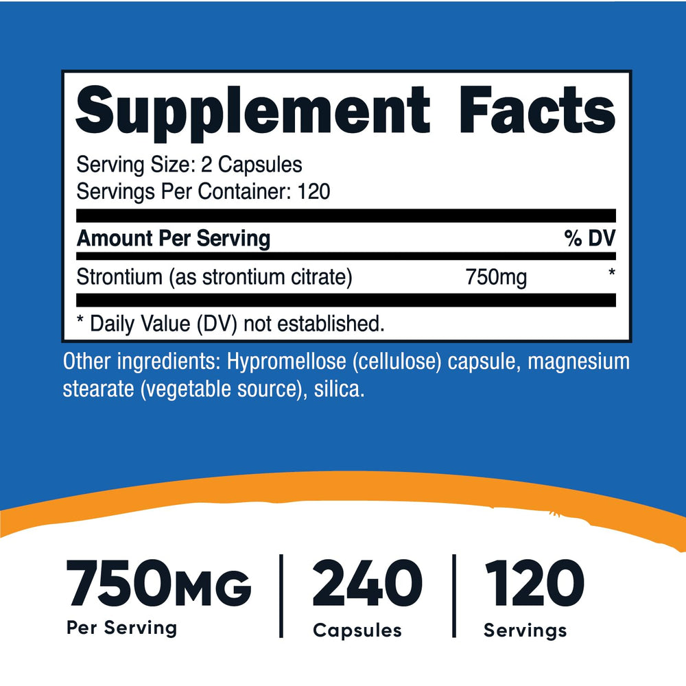 Serving size: 2 capsules provides 750 mg Strontium