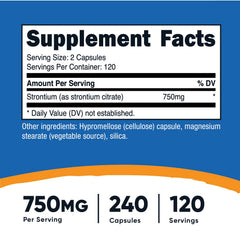 Serving size: 2 capsules provides 750 mg Strontium