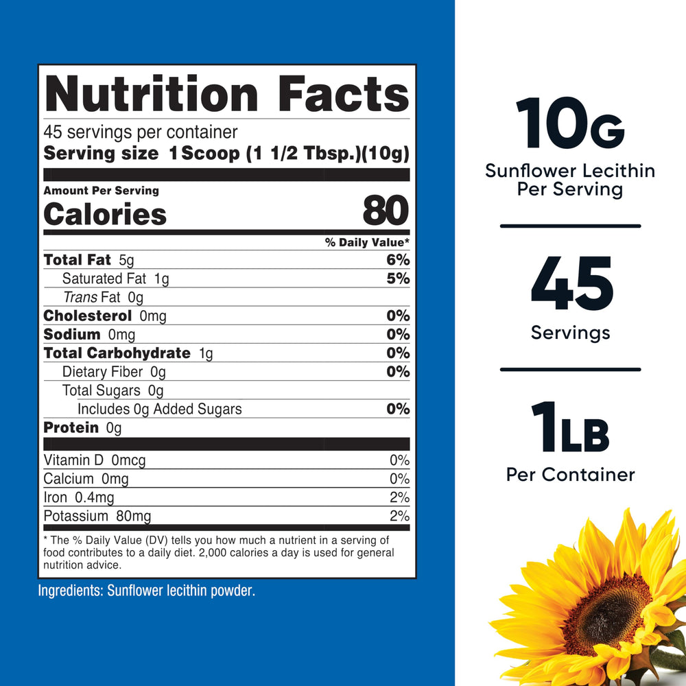 Sunflower lecithin serving (10 g) scoop
