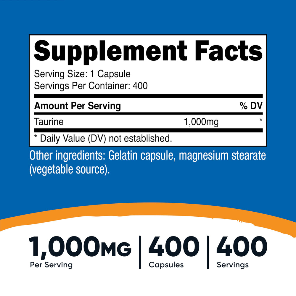 Close-up of Taurine capsules