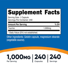 Label on Nutricost Taurine bottle showing ingredients