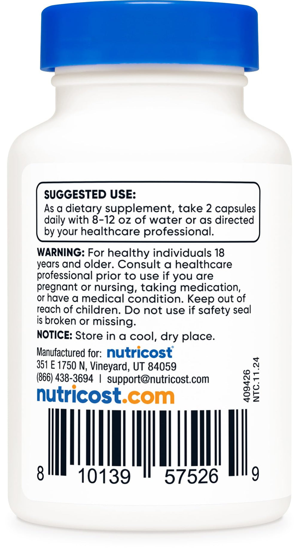 Vegan and GMO-free Nutricost Theacrine Teacrine label