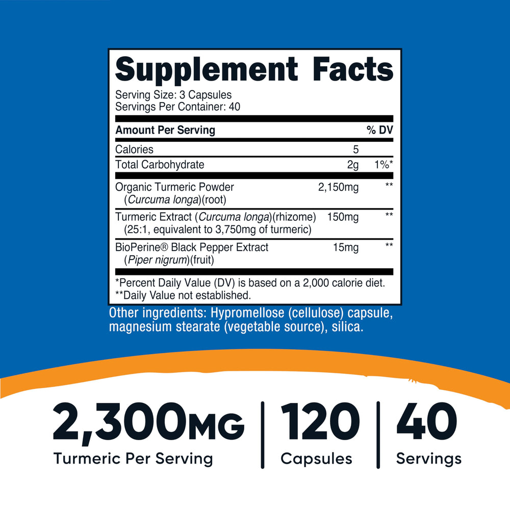 Label on Nutricost Turmeric Curcumin bottle