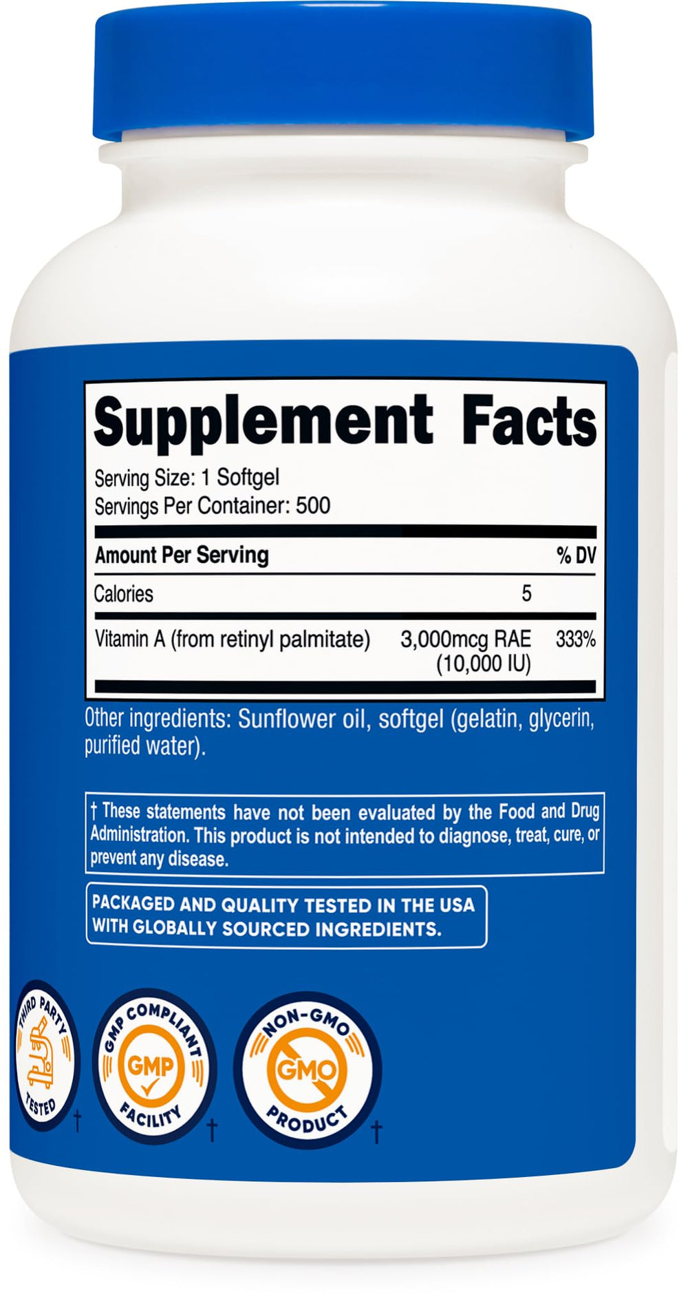 Manufacturing facility with GMP compliance and FDA registration for Nutricost Vitamin A