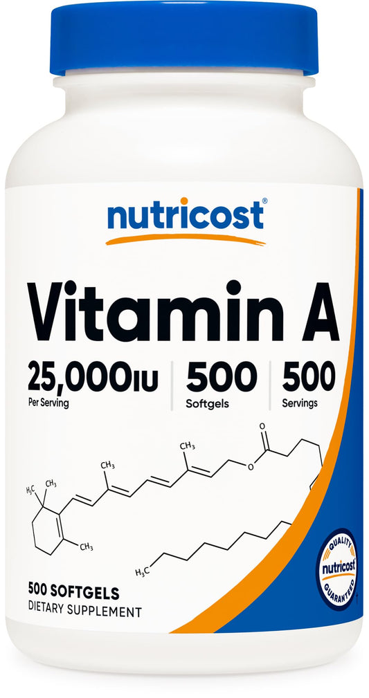Nutricost Vitamin A bottle with 500 softgels
