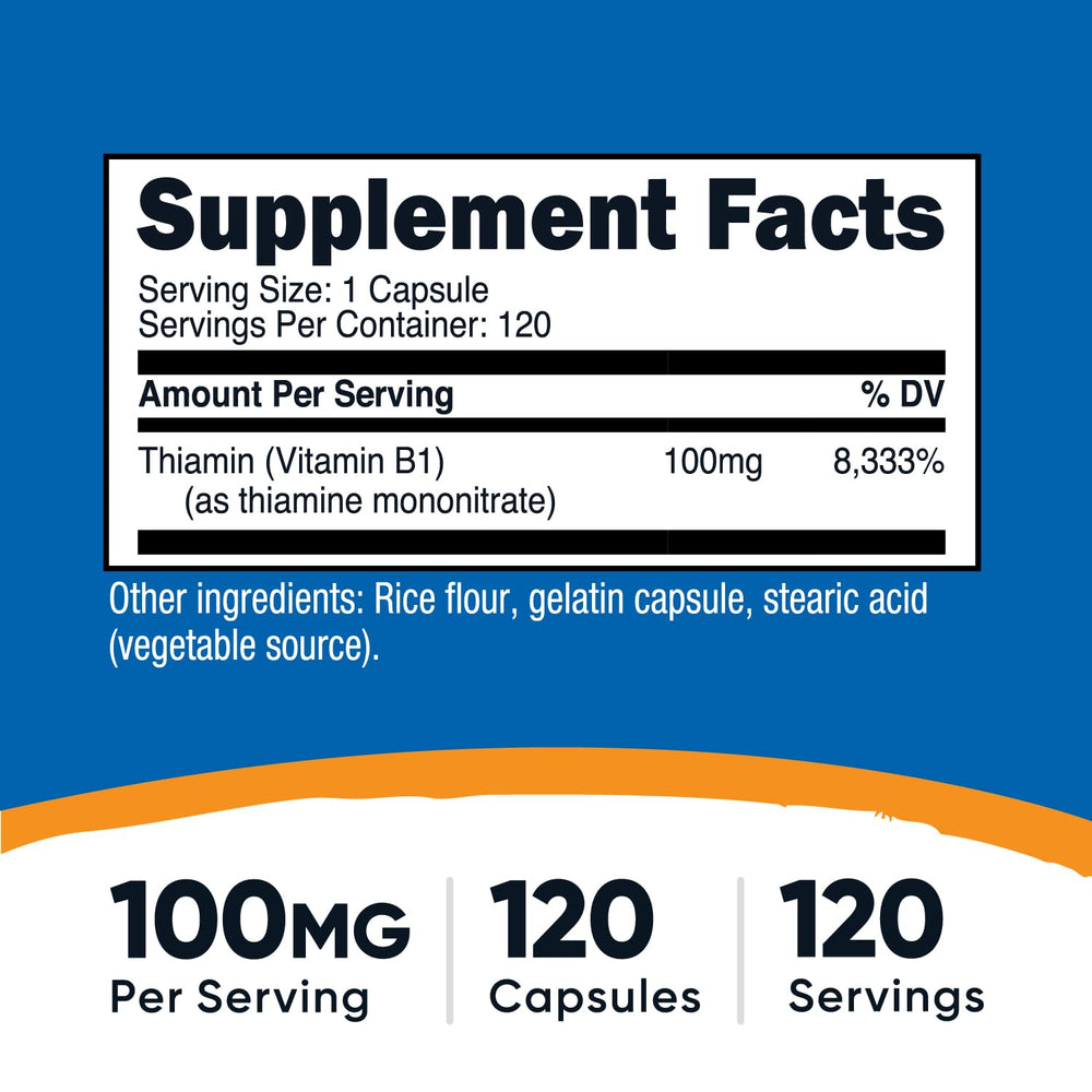 Back/bottle view of Nutricost Vitamin B1 Thiamine 100mg bottle (Pack of 2)