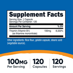 Back/bottle view of Nutricost Vitamin B1 Thiamine 100mg bottle (Pack of 2)