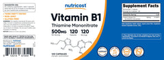 Nutricost Vitamin B1 Thiamine 500mg bottle on neutral background