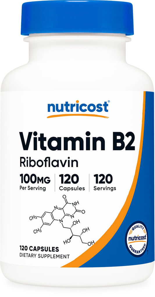 Nutricost Vitamin B2 Riboflavin 100mg bottle front label