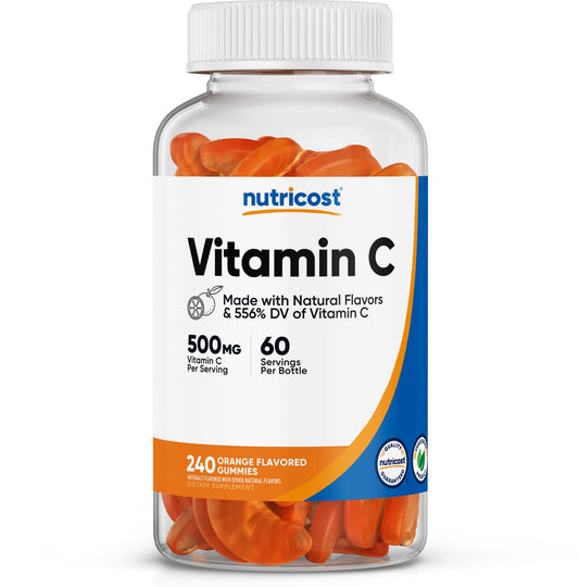 Nutricost Vitamin C Gummies bottle label featuring 500mg per gummy