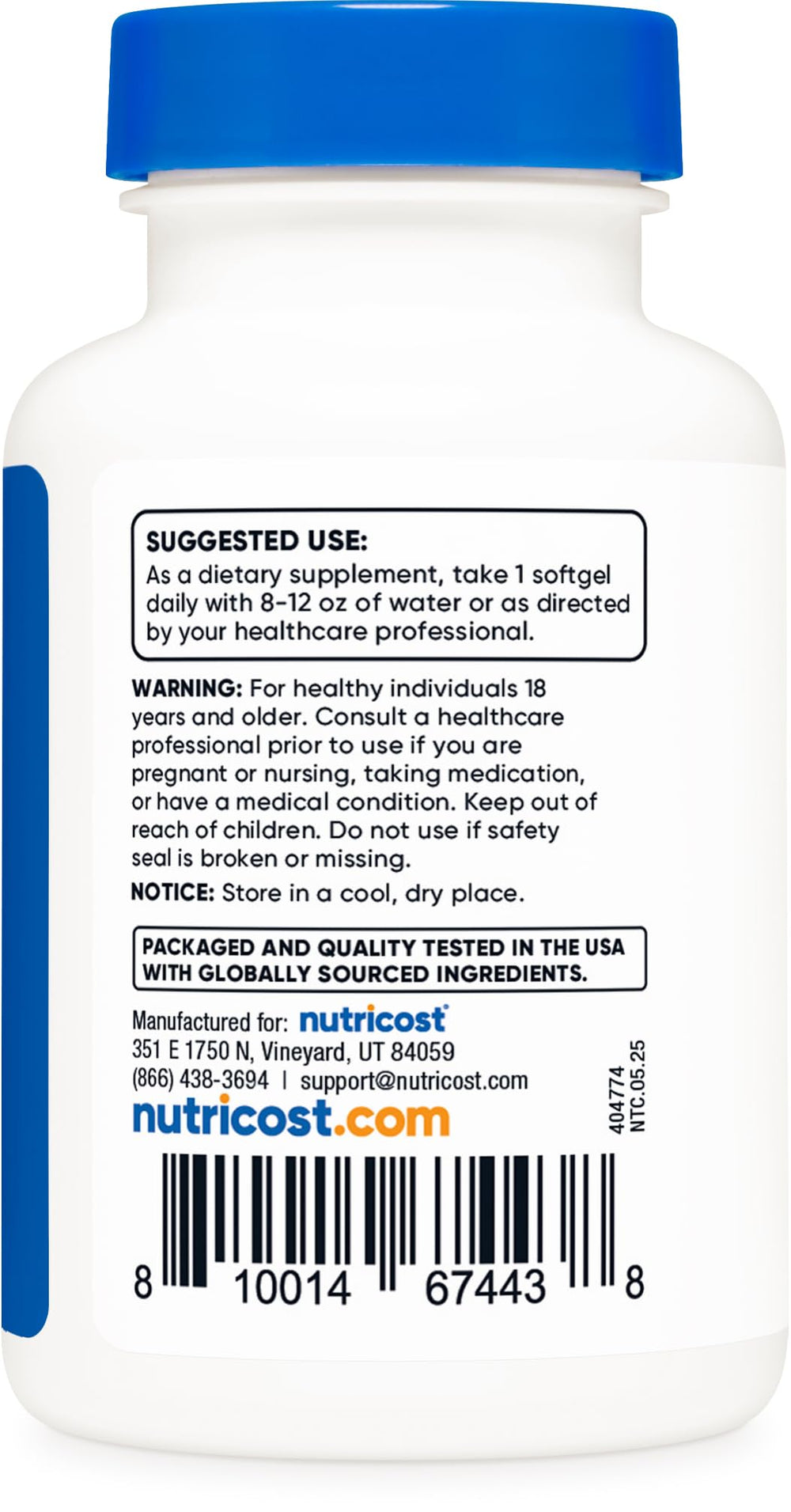 Non-GMO Gluten Free Vitamin D3 2000 IU packaging by Nutricost
