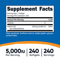 Nutricost Vitamin D3 5000 IU softgels bottle