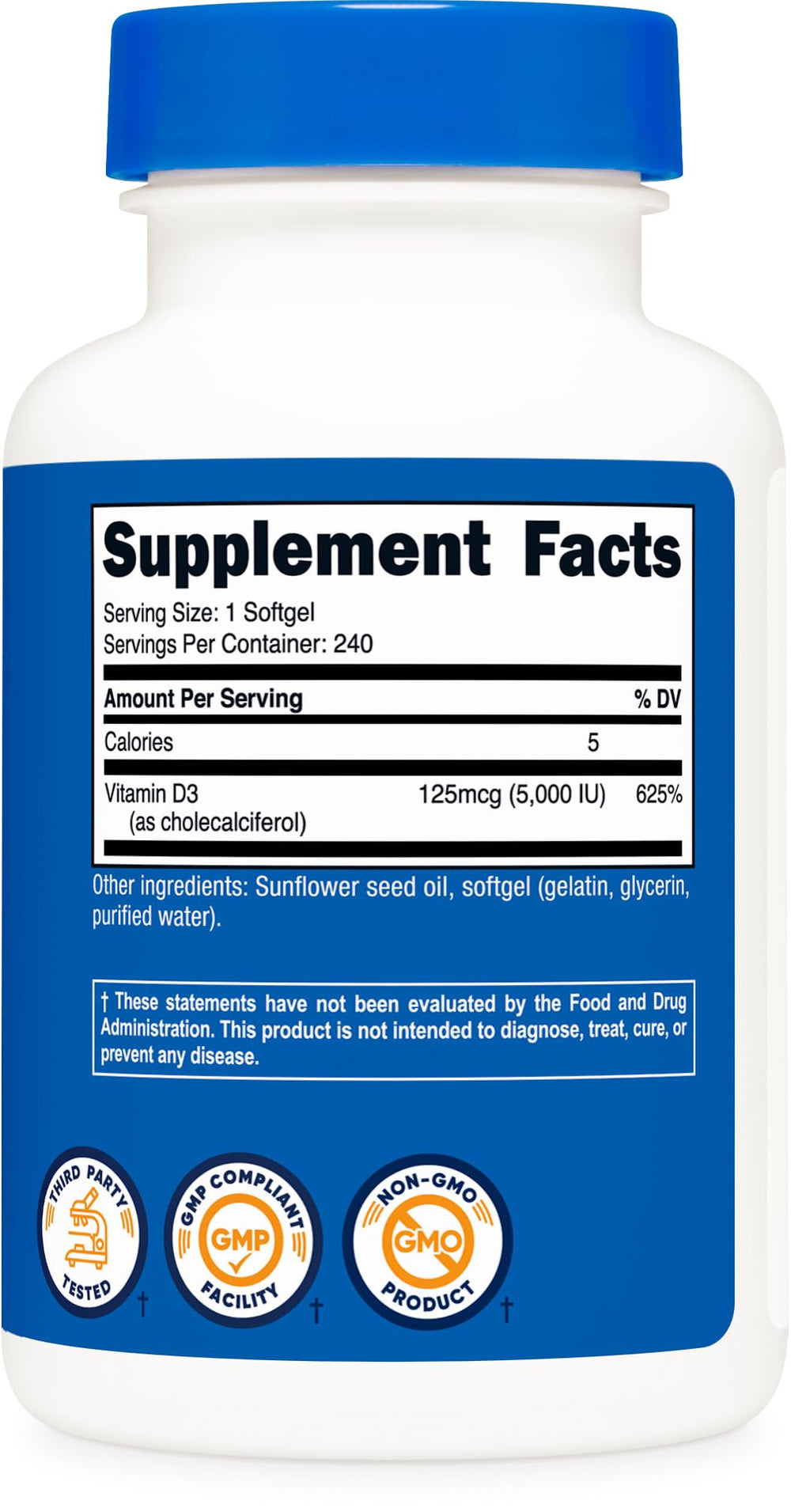 Third-party tested Nutricost Vitamin D3 5000 IU