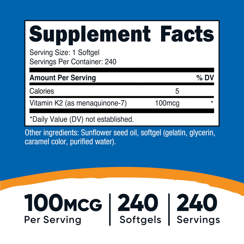 Nutricost Vitamin K2 MK-7 100 mcg bottle back label