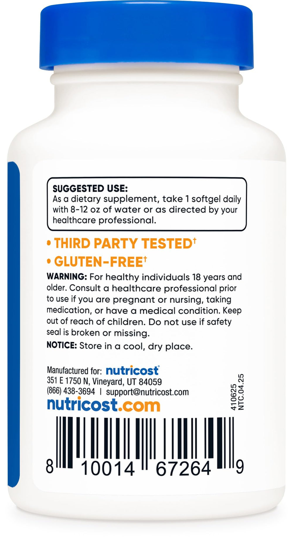 Gluten free and non-GMO packaging for Nutricost K2 MK-7