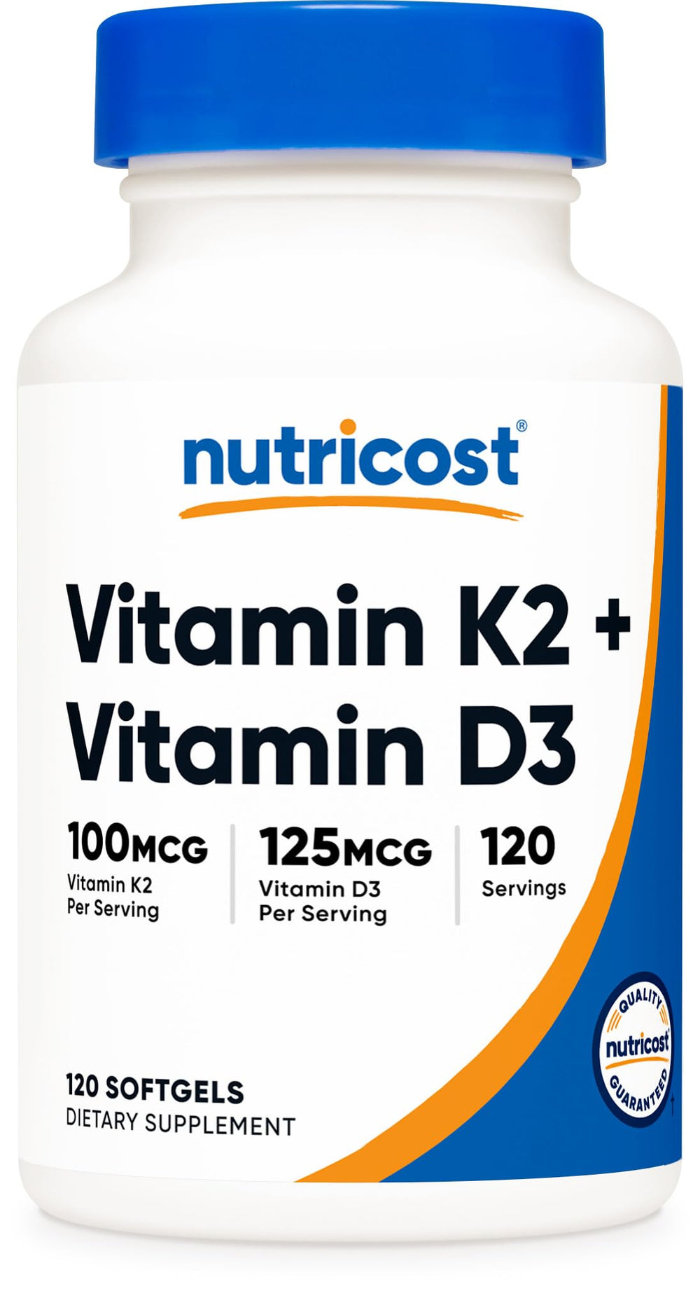 Nutricost Vitamin K2 MK7 100 mcg + Vitamin D3 5000 IU bottle front view