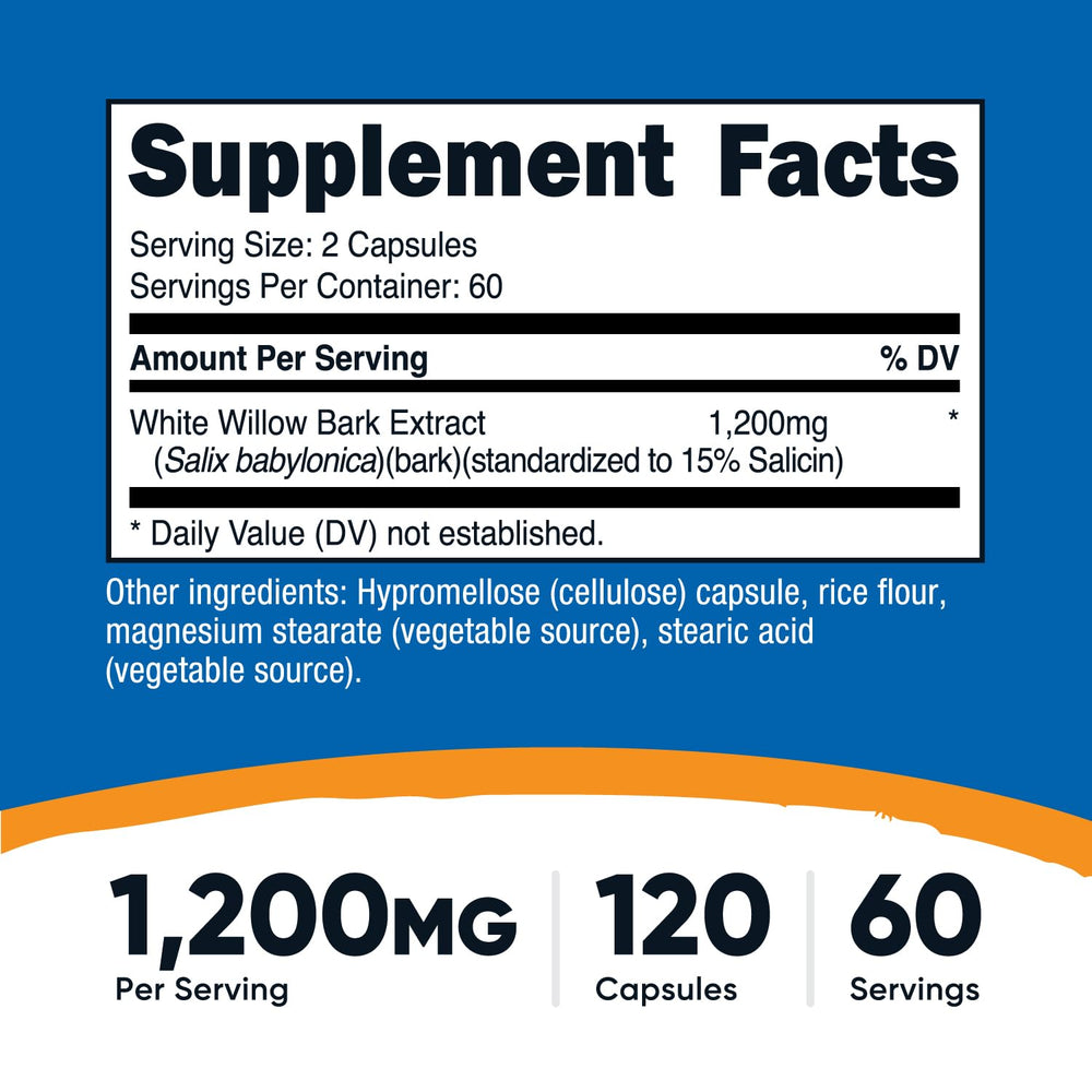 Nutricost White Willow Bark Capsules label close-up