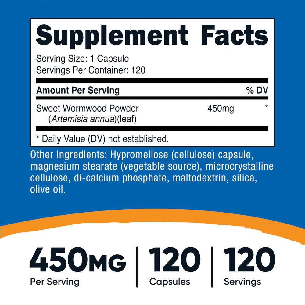 Close-up of Nutricost Wormwood Capsules in bottle
