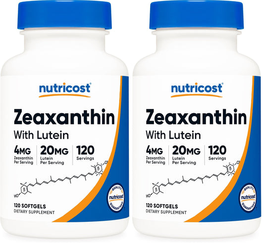 Nutricost Zeaxanthin with Lutein 20mg - 120 Softgels per bottle, Pack of 2 (front view)