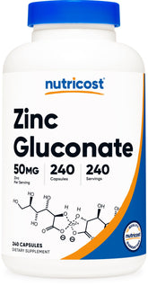 Nutricost Zinc Gluconate 240 capsules front label