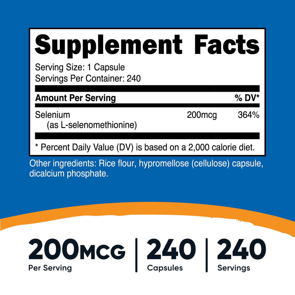 Nutricost Selenium 200mcg ingredient label