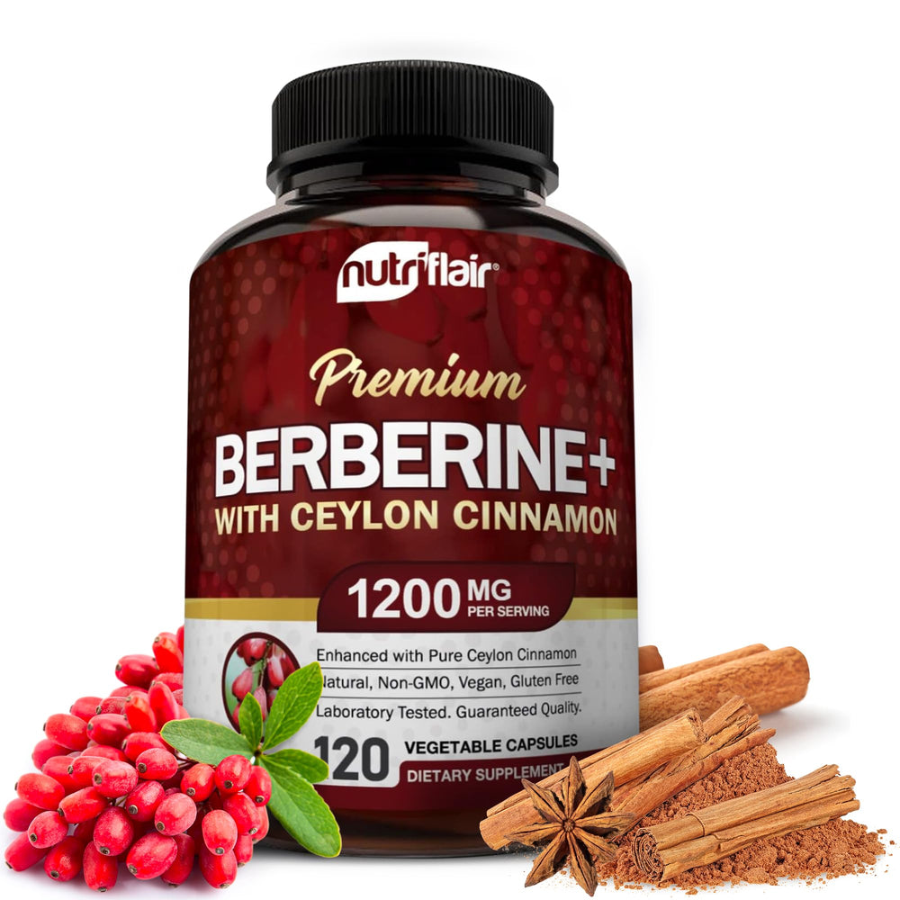 NutriFlair Berberine HCL 1200mg + Cinnamon bottle front view