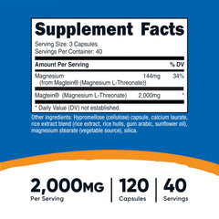 Nutricost Magtein bottle label: highlights 2,000 mg per serving