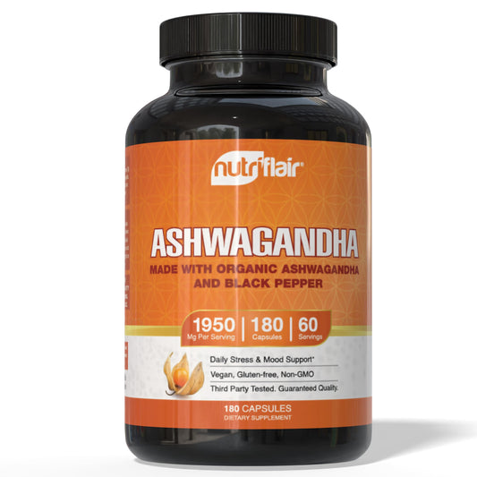 NutriFlair Ashwagandha root extract with organic black pepper - 180 capsules