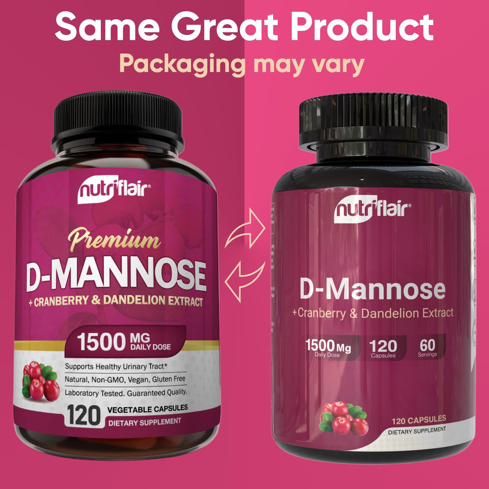 D-Mannose, cranberry and dandelion ingredients illustration